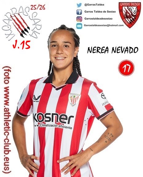 VIII. GARRAS SARIA FEMENINO 2025/26🦁🐾🐾
Los soci@s de Garras Taldea de Sestao han elegido como jugadora con más ''GARRA'' del partido de la jornada 15 contra el BADALONA W. a NEREA NEVADO 
Garras  NEREA  garras!!🐾🐾