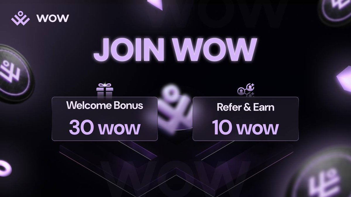 🚀 Join WoW Exchange!

🎁 Sign up &amp; receive a 30 WOW welcome bonus 
🎁 Invite friends &amp; earn 10 WOW referral bonus!

👉 Become a Early Stage WOW User!

📘 WOW Exchange Guide
• Create Account
wow-exchange.zendesk.com/hc/en-us/artic…

• Sign Up Bonus
wow-exchange.zendesk.com/hc/en-us/artic…

• Referral Bonus