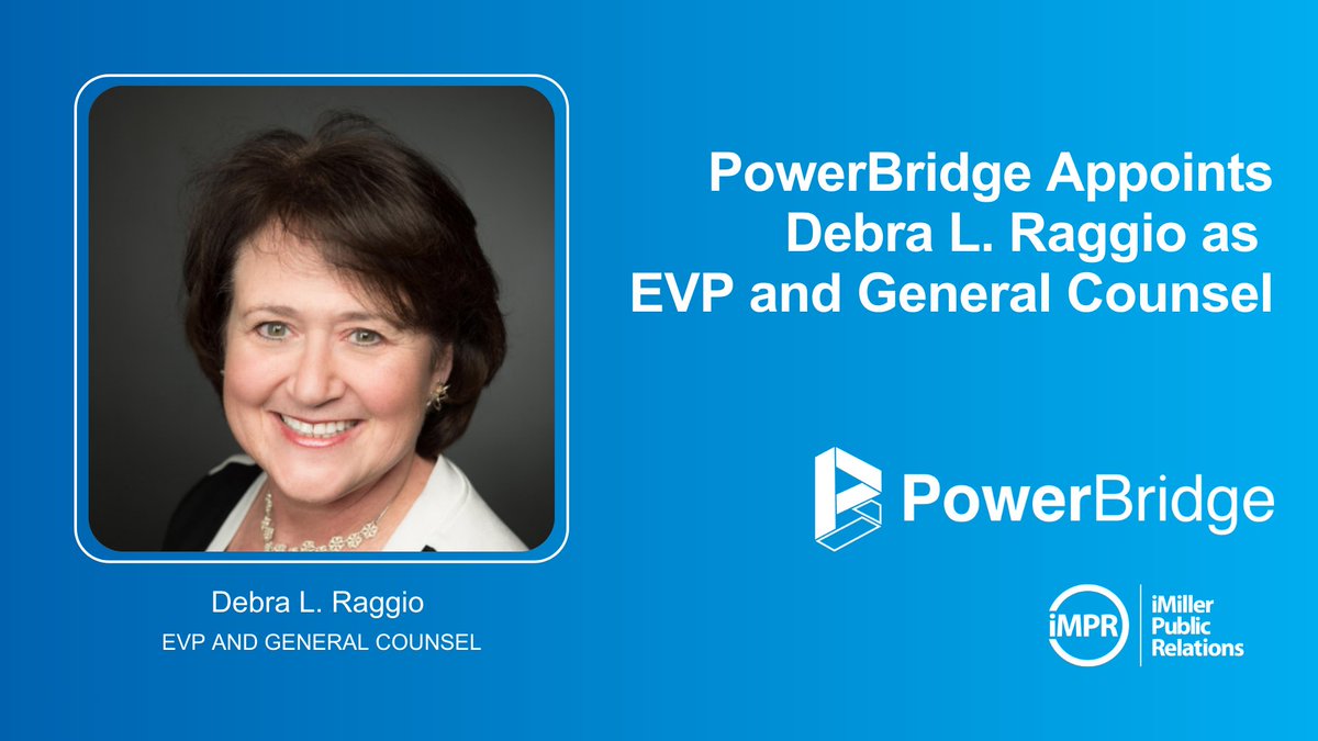 iMillerPR's tweet photo. Today, #PowerBridge announced the appointment of Debra Raggio as EVP & General Counsel, effective Feb. 2, 2026. With 40+ years experience, Debra will lead legal, regulatory & gov affairs as they scale GW data center campuses.
🔗 https://t.co/cSHrVNsl8c
#iMPR #Leadership https://t.co/1i7dikVNw1