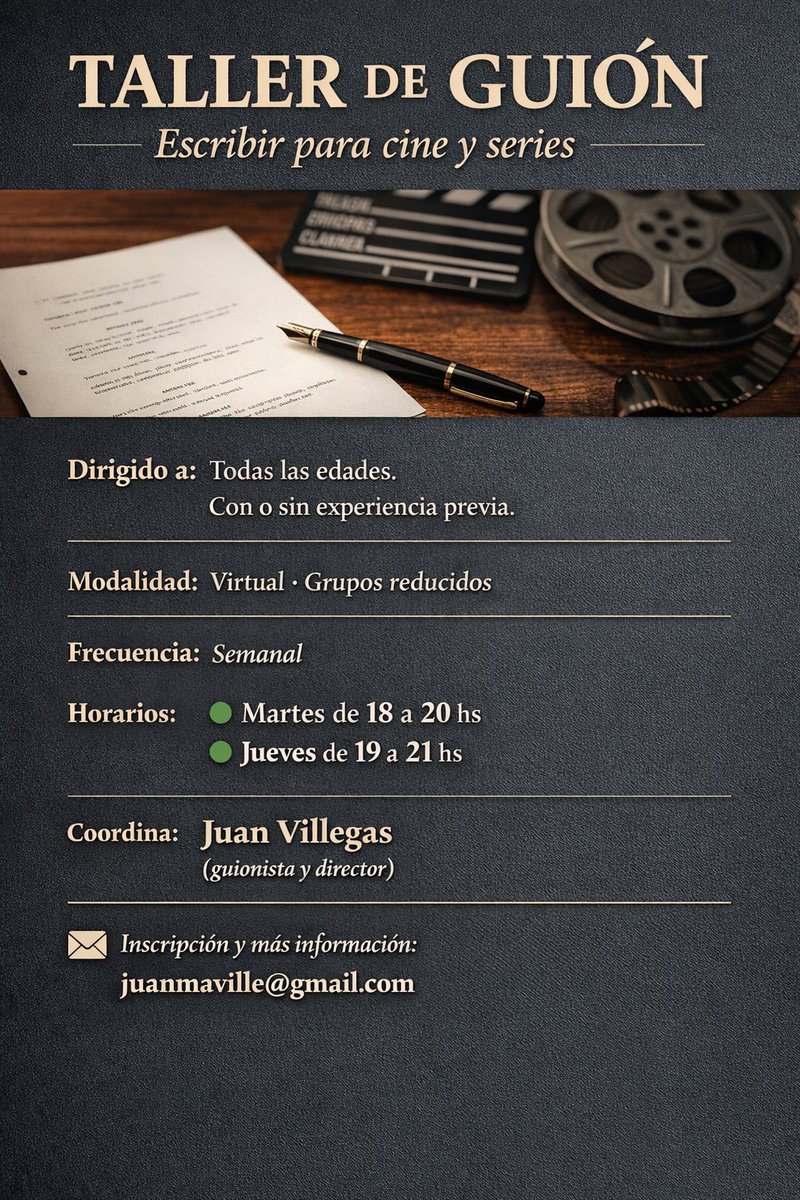 JuanVillegas19's tweet photo. En febrero arranco con mis talleres de guion. 
Se agradece difusión. https://t.co/41uwU9WUaq