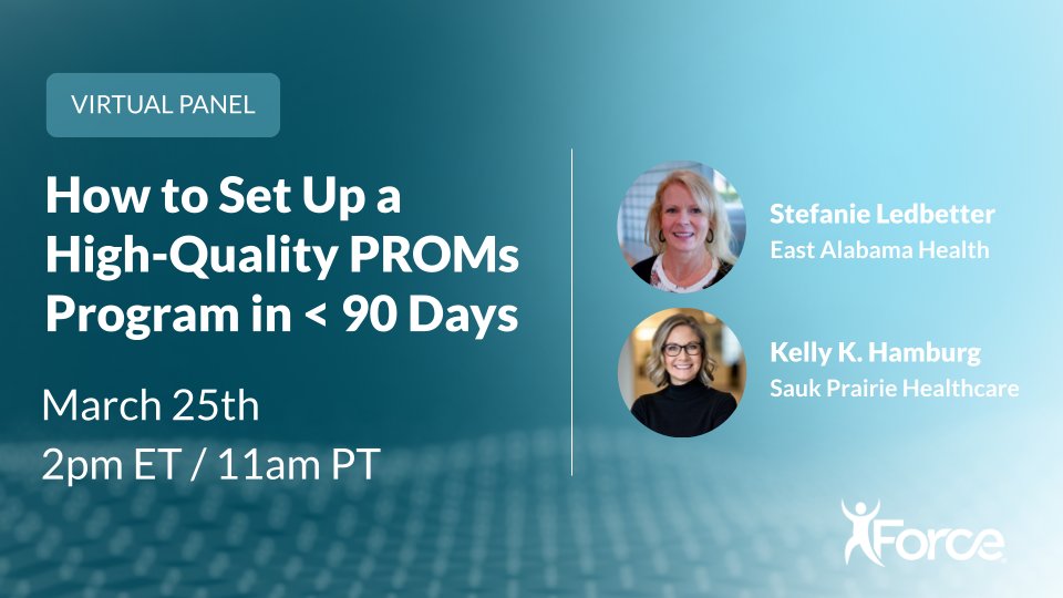 FORCETherEx's tweet image. 🚀 Ready to launch a high-quality digital PROMs collection program in under 90 days?

Join our expert panel for a practical playbook on building a patient-centered outcomes strategy that delivers real value, and fast.

👉 Save your seat: forcetherapeutics.com/webinar/how-to…

#DigitalHealth