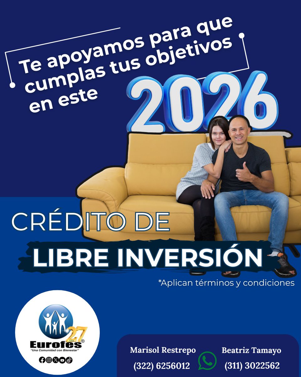 ✨ ¡Este 2026 es el año para cumplir tus metas! ✨

En nosotros encuentras el respaldo que necesitas para hacer realidad tus objetivos.
💸 Crédito de Libre Inversión
📌 Úsalo en lo que más necesites

🤳 3226256012 | 🤳 3113022562

#Enero2026 #AñoNuevo #Créditos #Sueños
