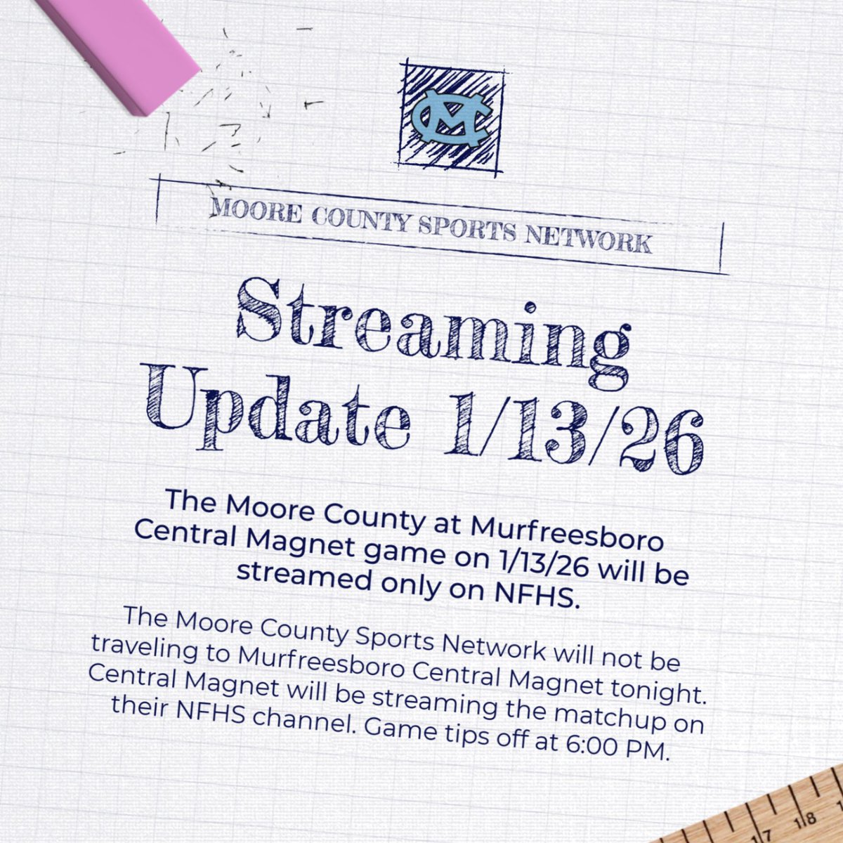 MooreNetwork's tweet image. Tune into NFHS Network to watch the Moore County at Murfreesboro Central Magnet game tonight at 6:00 pm.