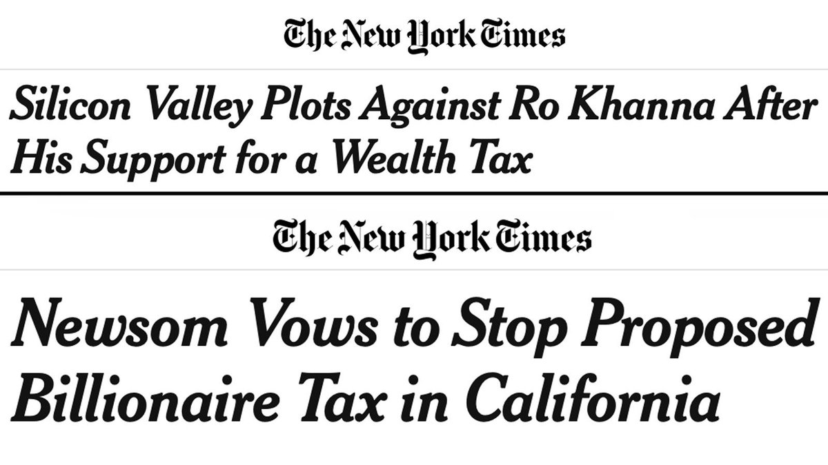 davidsirota's tweet image. Two headlines preview the 2028 Democratic presidential primary -- and perfectly reflect the big divide inside the Democratic Party. 

On one side are those who are fighting billionaires. On the other side are those who are owned by billionaires.