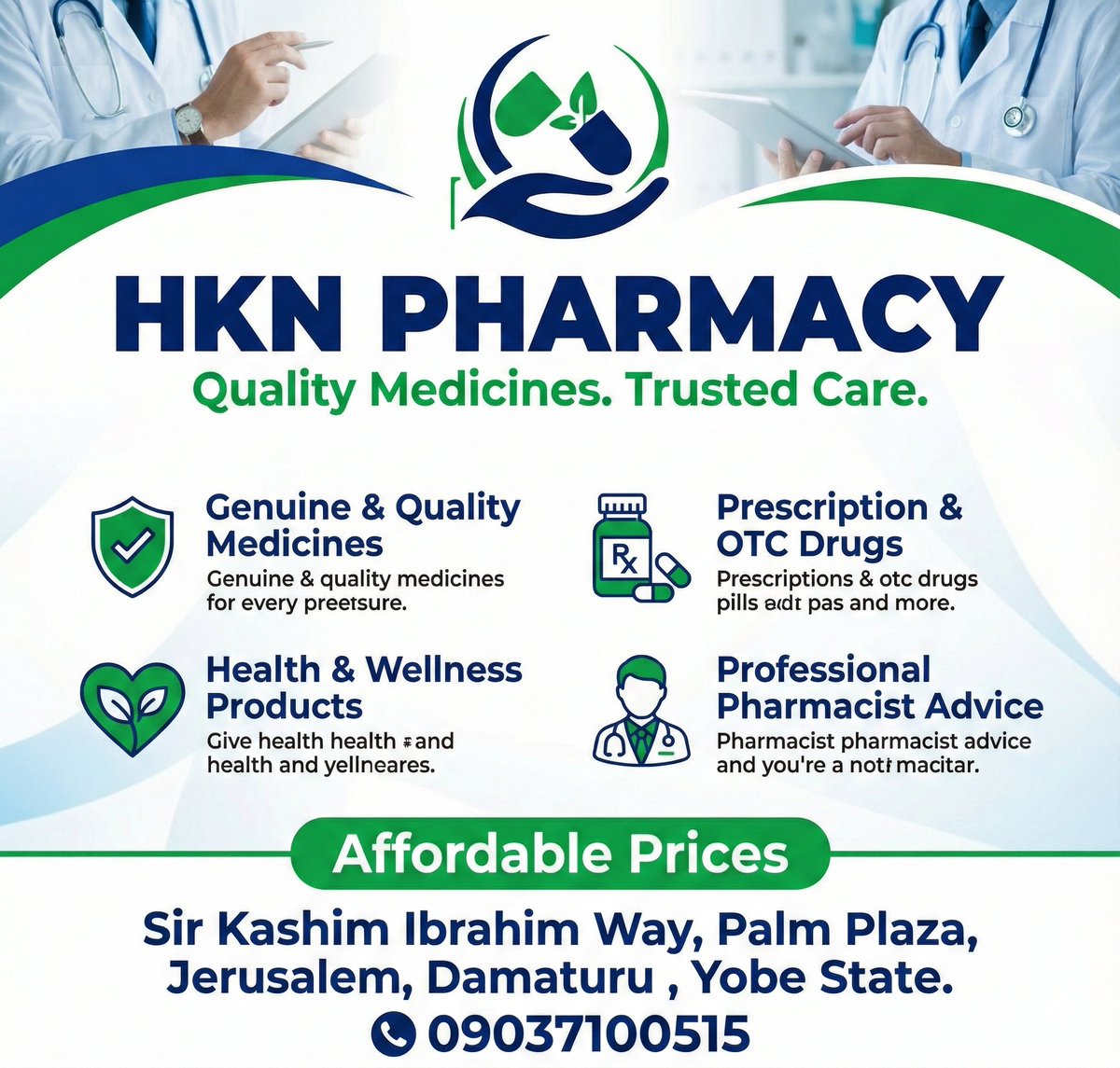 Your health deserves a partner you can trust. 🤝 At HKN Pharmacy in Damaturu, we guarantee genuine medicines, expert pharmacist advice, and affordable care. Quality Medicines. Trusted Care. 🏥💊 #HKNPharmacy #Damaturu #HealthFirst #YobeState
