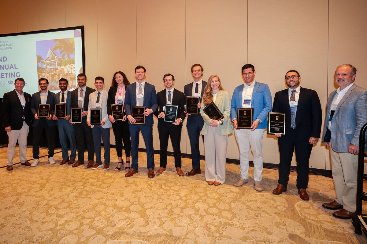 southernortho1's tweet photo. A proud moment for SOA! These outstanding residents were honored for their accomplishments, from top awards to travel grants. We celebrate their dedication and bright futures in orthopaedics.

#SOA2025 #SOA2026 #Orthopaedics #ResidentAwards #MedicalResearch #FutureLeaders https://t.co/AlCDE4Dlnw