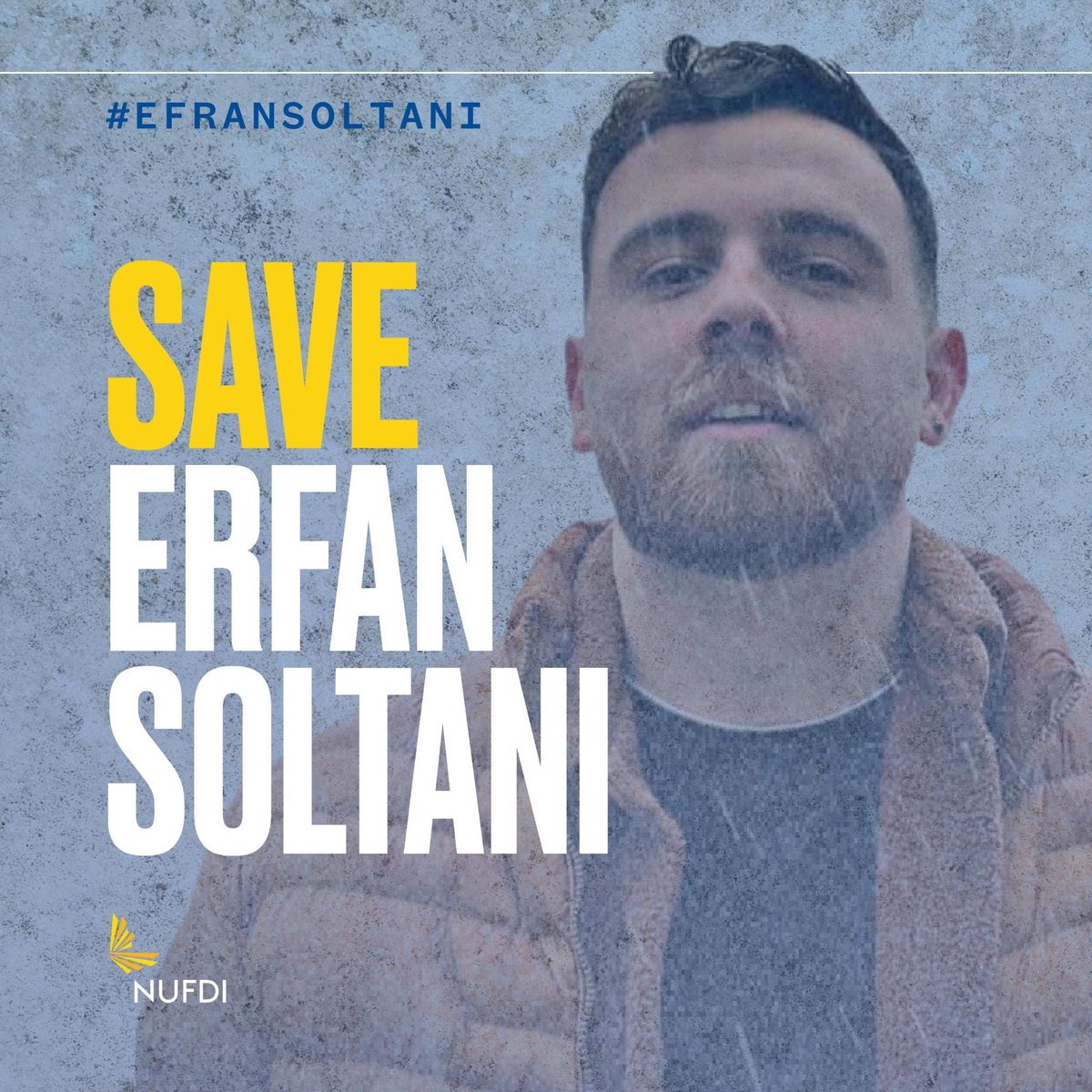 NUFDIran's tweet image. The Islamic Republic is set to execute innocent Iranian Erfan Soltani TOMORROW.

Under a total Internet blackout, the regime has murdered 12,000 Iranians in a matter of days.

They won't stop until every Iranian is silenced.

SAVE ERFAN SOLTANI. Keep all eyes on Iran.