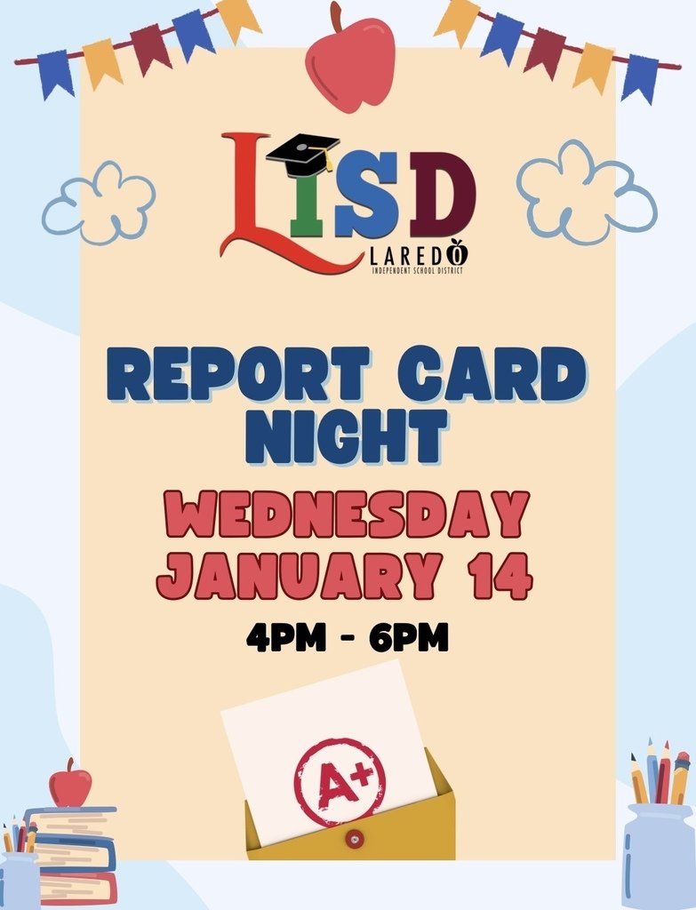 RyanLISD's tweet photo. 📢 Reminder, Ryan Elementary Families! 📢

Don't forget that Report Card Night is tomorrow, Wednesday, January 14th, from 4:00 PM – 6:00 PM. We look forward to seeing you all there to celebrate our students' hard work! 🍎✨ https://t.co/3rftdyiRKq
