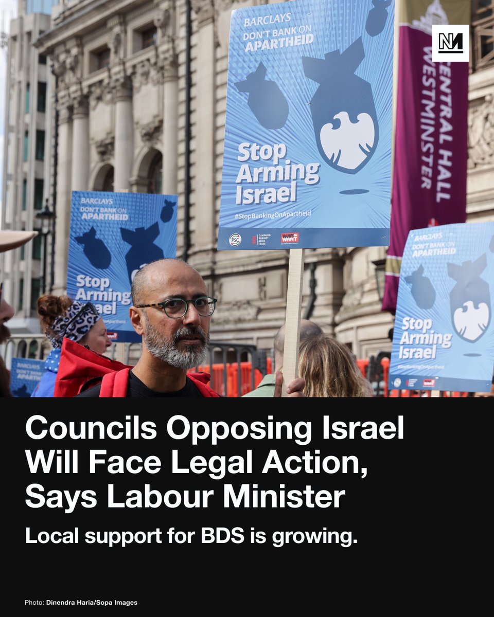 novaramedia's tweet image. A Labour minister has told local councils they will face legal action – and may have to pay substantial damages – for boycotting or divesting from companies accused of complicity in Israel’s genocide.  

Steve Reed, the housing, communities and local government secretary, said…