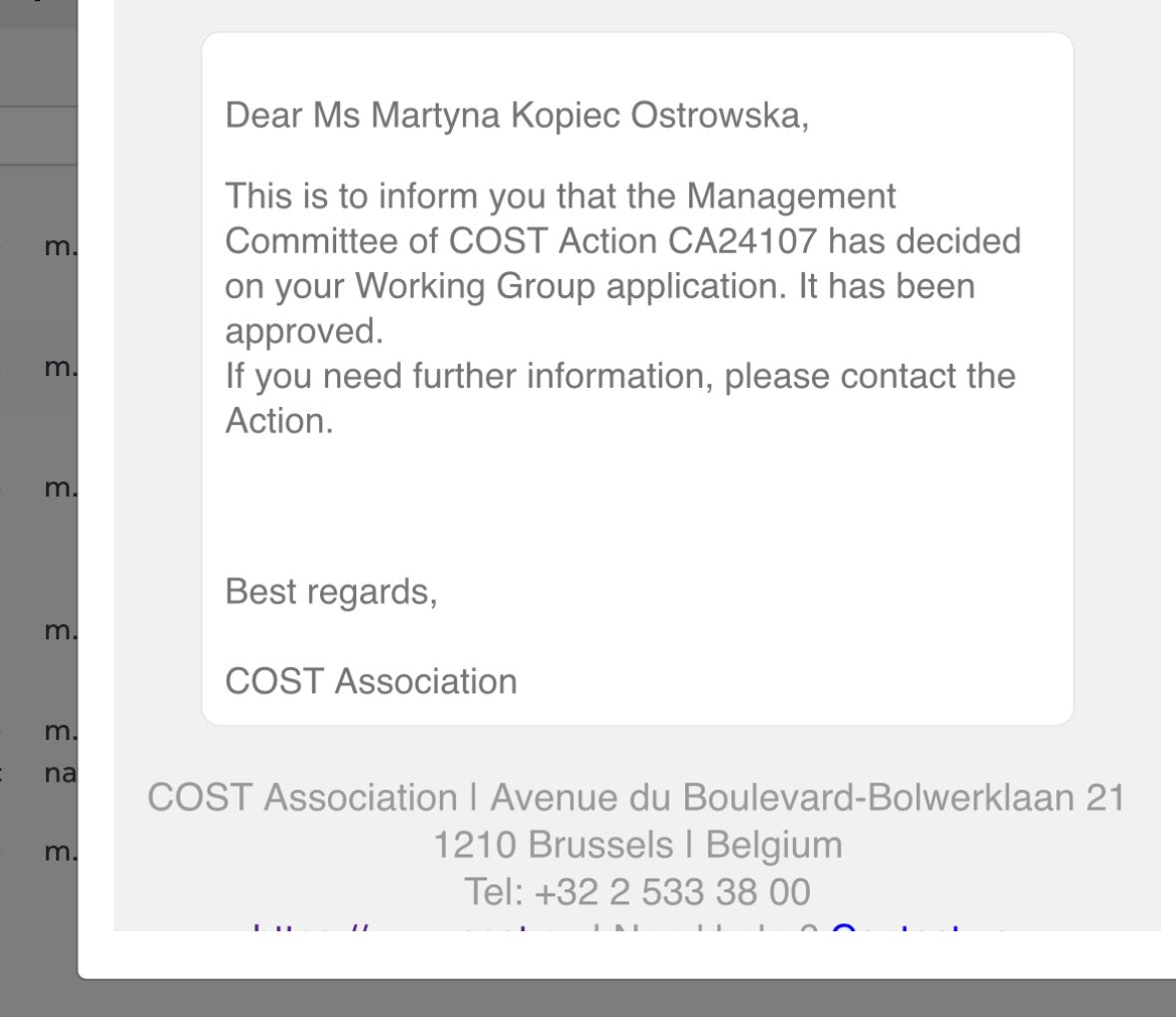 Właśnie rozpoczęliśmy pierwsze spotkanie międzynarodowej grupy badawczej COST. Mam ogromne szczęście, że zostałam zrekrutowana do tego zespołu. To początek nowej, niezwykle inspirującej drogi i wielu możliwości współpracy naukowej💪🏼
<a href="/WMCM_UKSW/">Faculty of Medicine, Cardinal Wyszynski University</a>
<a href="/UKSW_Warszawa/">UKSW</a> 
<a href="/WIMWarszawa/">WIM-PIB</a>