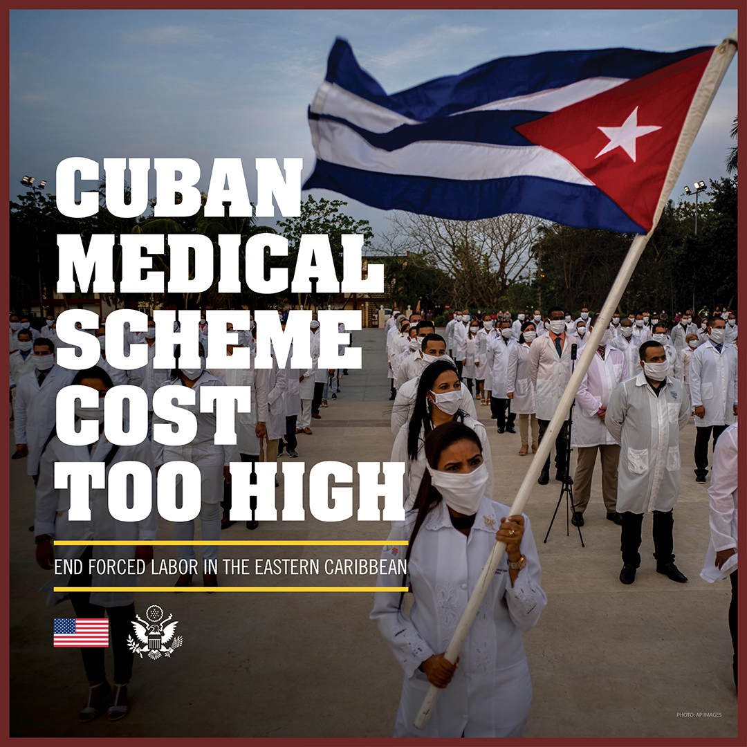 USEmbassyBtown's tweet image. Did you know? Across the Caribbean, nations pay the Cuban government high fees to rent medical professionals—often more than they pay their own local doctors. This program is not a gift from Cuba to the people of the Caribbean; it is an overpriced arrangement funded by local…