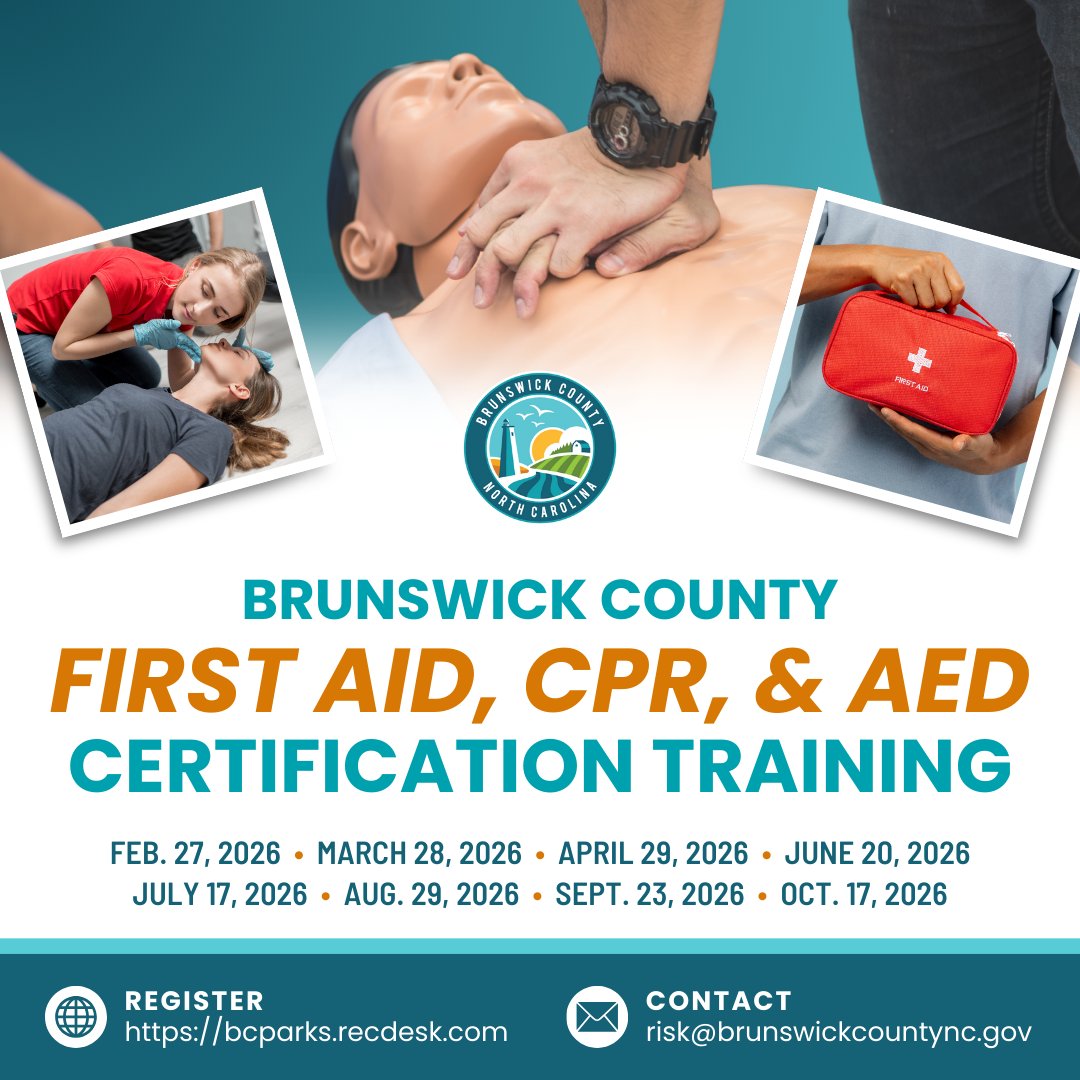 BrunswickGovt's tweet image. Is your #NewYearsResolution to learn a new skill? We can help you fulfill that resolution in 1 day! 💪 Sign up for a #BrunsCo First Aid/CPR/AED Certification Training session and learn how to handle emergencies with confidence: ow.ly/KIHV50XW8Ki