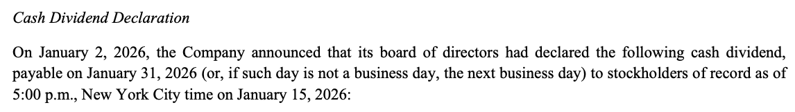 _Adrian's tweet photo. $MSTR: I have got a few DM's about the $STRC ex-dividend vs record date. Based on how it was explained to me under the current T+1 settlement cycle, the ex-dividend date aligns with the record date for dividend payout. 

This allows buyers before the ex-date settle in time to be on the company's books as of the record date. (Assuming that it is a Business Day)