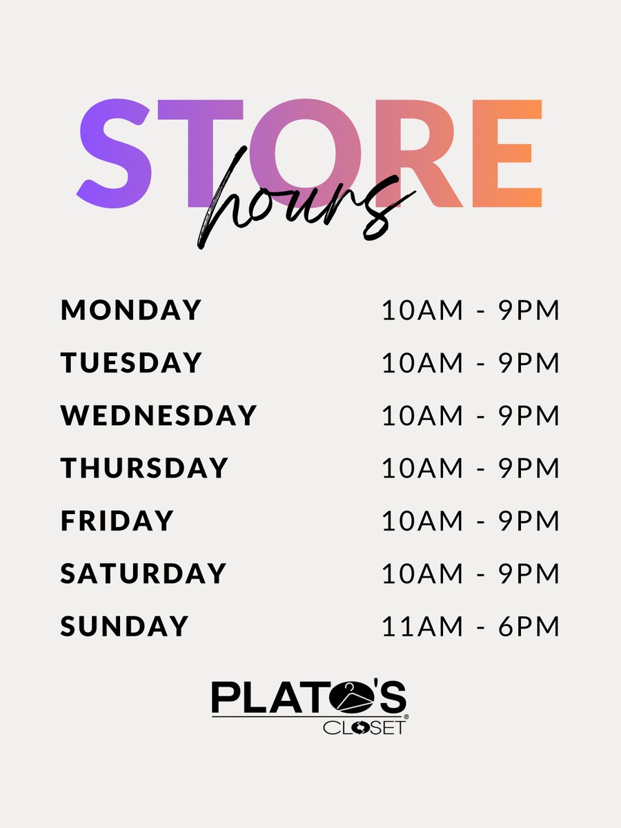 platosankeny's tweet photo. Just in case you forgot, we are open everyday! Come get your fav styles &amp; brands for 50-70% off of retail✨✨✨ https://t.co/AC8GZxVg3l