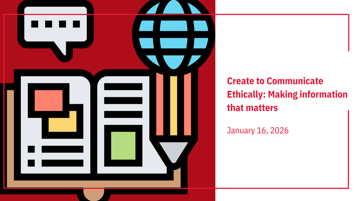 yorkulibraries's tweet photo. Got something to say? Join us on January 16 for "Create to Communicate Ethically" to learn about important resources and useful practices that help you craft meaningful, impactful content in and out of the classroom.
Register now: https://t.co/juFMRzFtJo
#YorkU #LibraryWorkshop https://t.co/tVIo5EpfuY