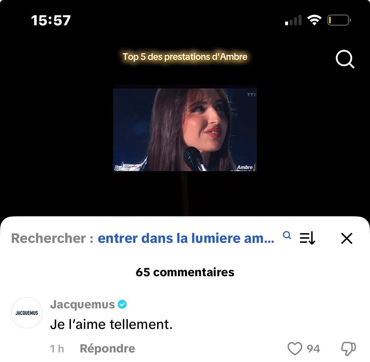 Shana_frs19's tweet image. Ambre qui est validée par Jacquemus en personne! Votez bien 1 au 71500 par SMS! #StarAcademyLeLive