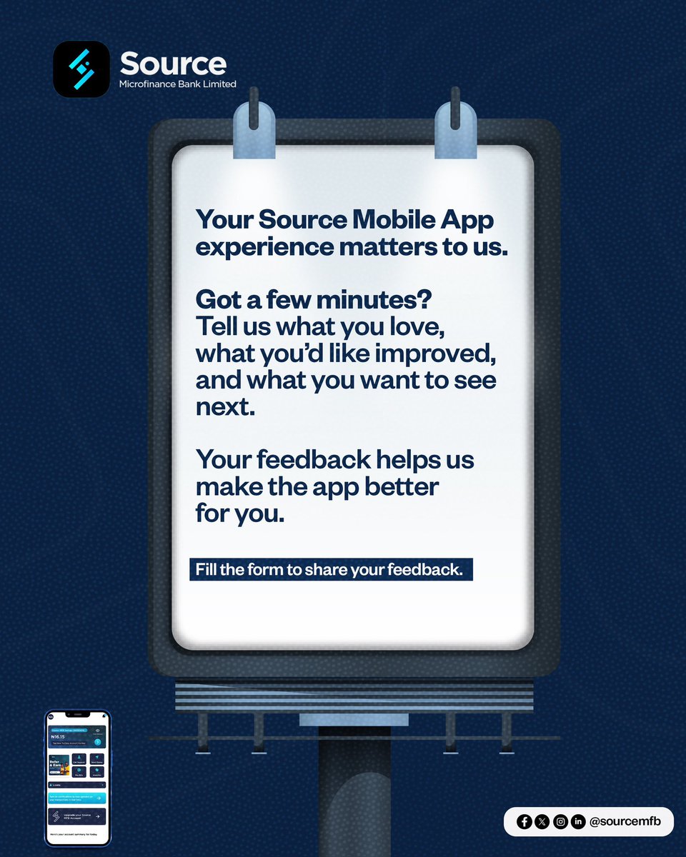 Tell us about your Source Mobile App Experience. 
Your experience on the Source Mobile App matters to us. Every tap, transfer, and feature you use helps us understand how to serve you better. 

Click the link to take the survey and tell us what you think: survey.zohopublic.com/zs/5pzgik