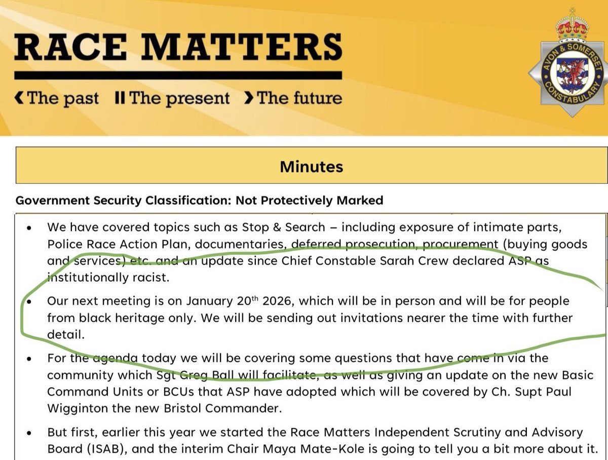 rorygeo's tweet image. This is insane.

A British police force.

A public/community meeting.

One permitted racial group.