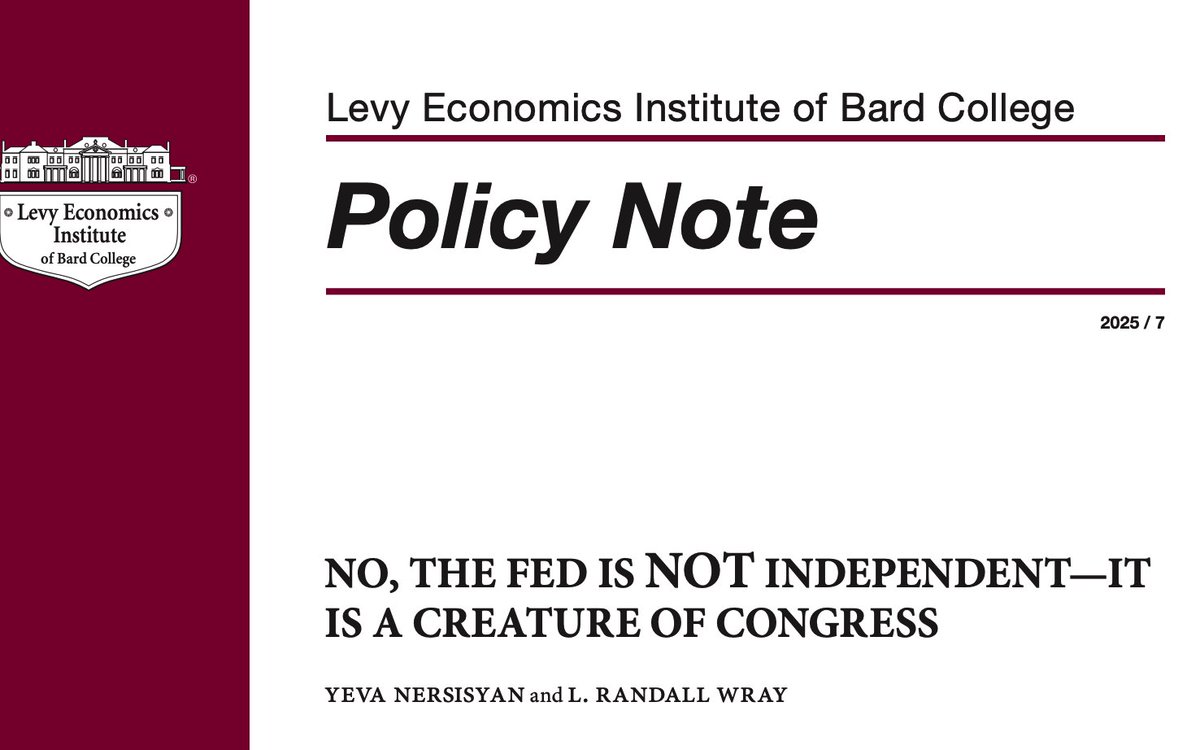 "But from whom should the Fed be independent? This is seldom clarified. And independent to do what?"
levyinstitute.org/wp-content/upl…