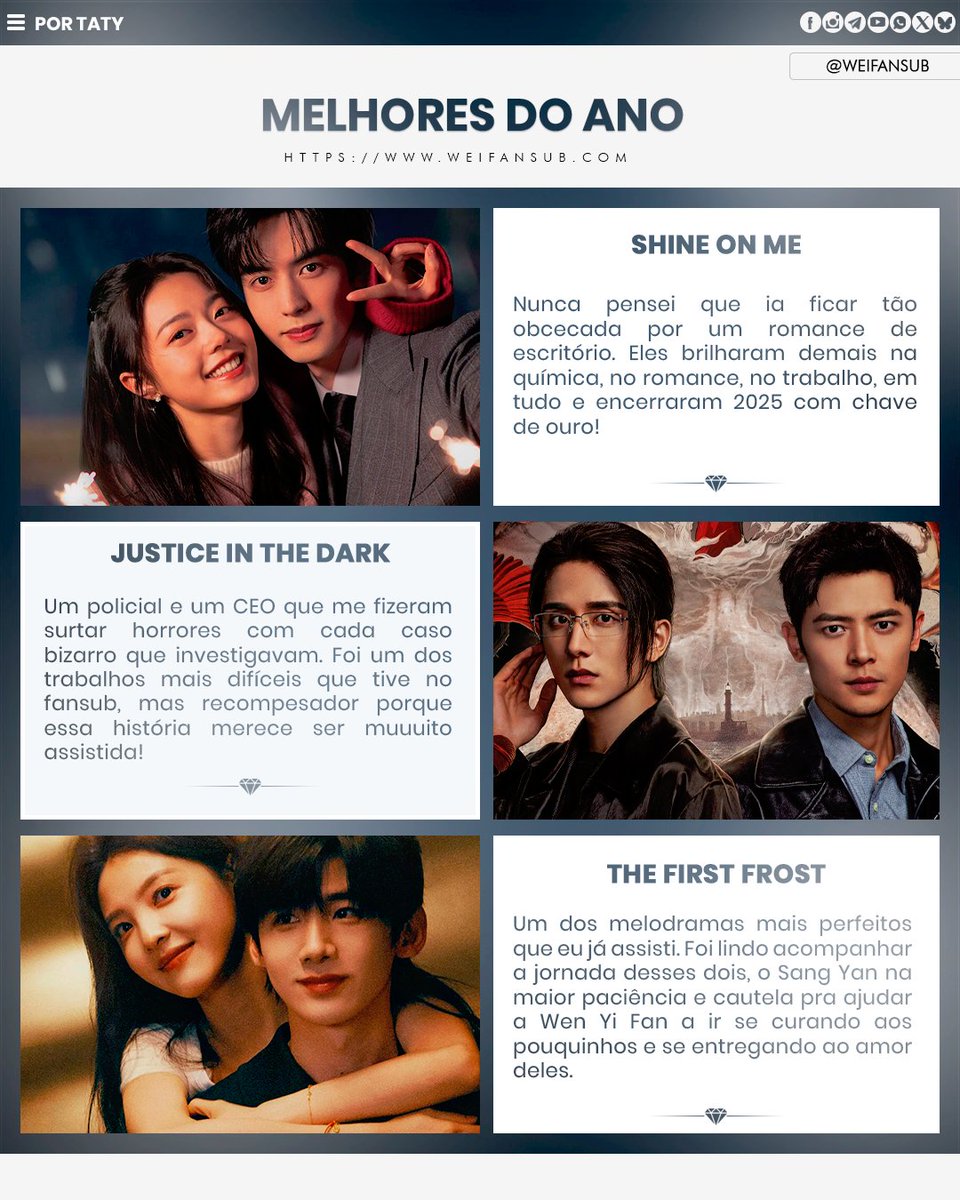 WeiFansub's tweet photo. Hoje é o último dia do nosso Especial de 2025, vamos encerrar com chave de ouro, com os Melhores do ano na opinião da nossa equipe. Aproveitem pra falar pra gente os dramas que mais amaram assistir em 2025 💕 https://t.co/d8qQZBoKR6