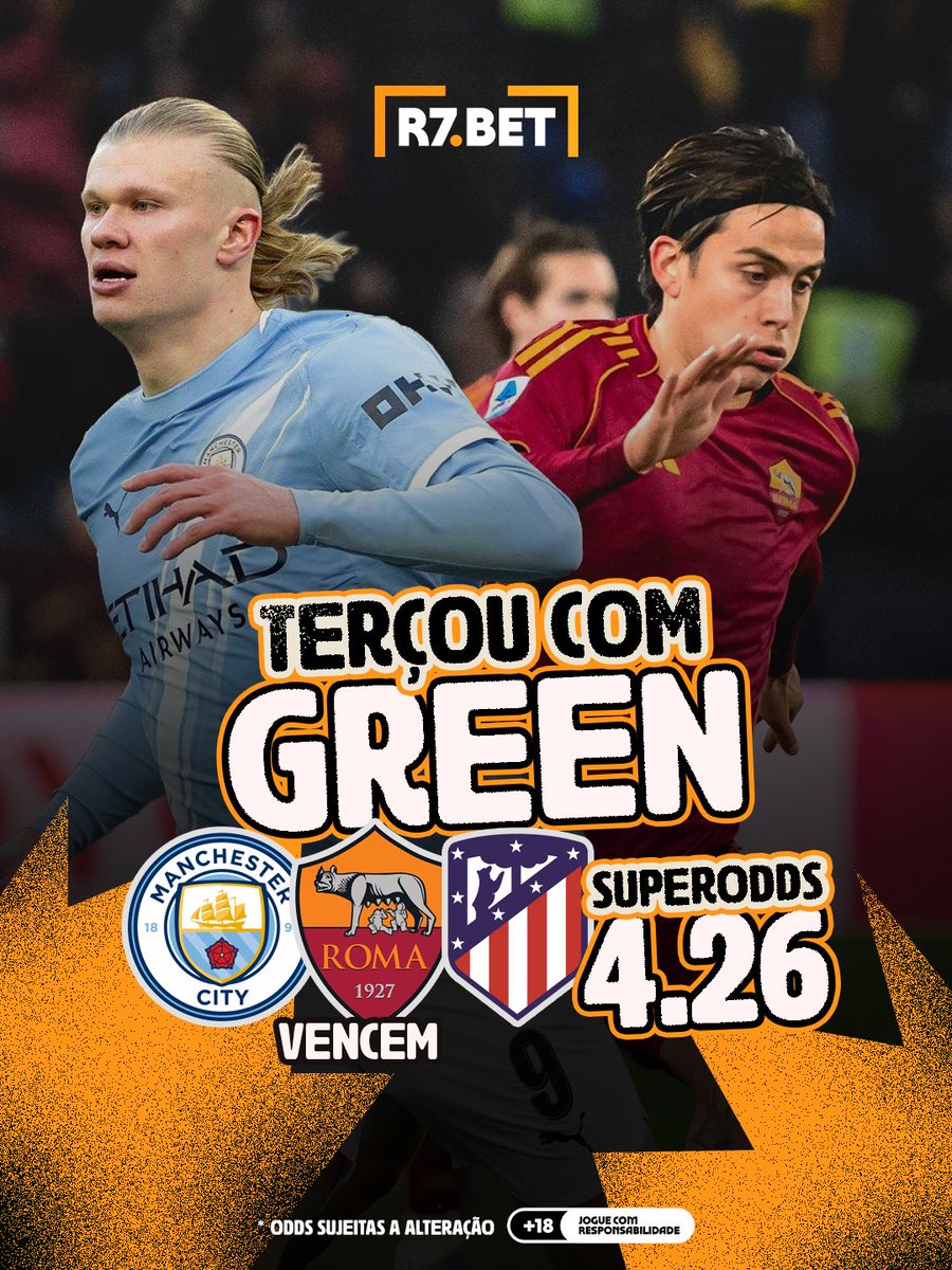 r7bet_'s tweet image. Terçou daquele jeito na R7!🍀
As Copas Europeias tão ON e a nossa Tripla R7 veio forte com Man. City, Roma e Atlético de Madrid vencendo.Com as #SUPERODDS pagando mais de 4x a sua aposta, dá pra começar a semana no Green!😎
Bora fazer a boa?Corre pro site da R7! 🚀