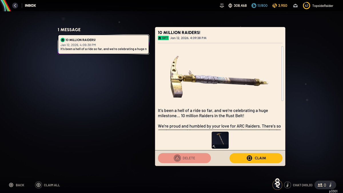 TopsideRaider's tweet image. This gold pickaxe is better than most of the new outfits that have been released.  

#ArcRaiders