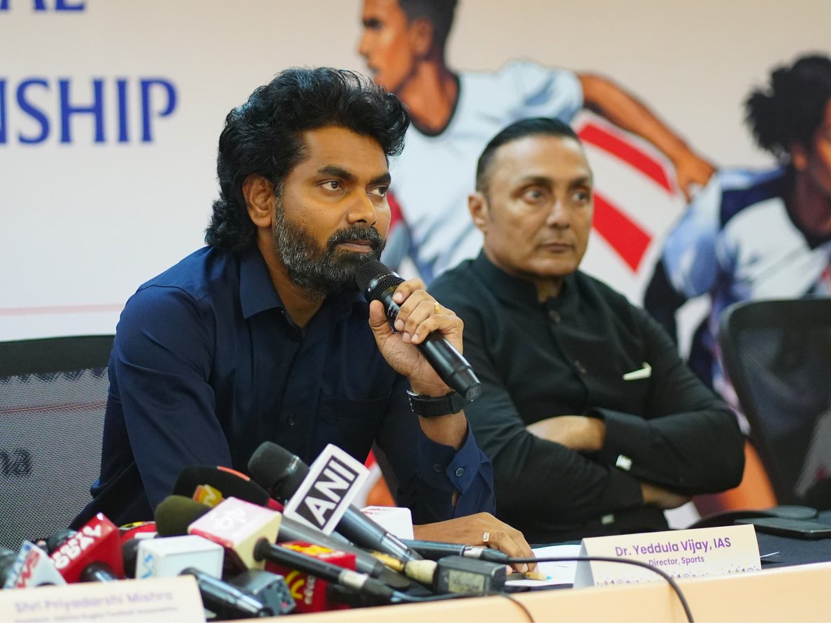 sports_odisha's tweet photo. Ahead of the 10th Sub Junior National Rugby 7s Championship 2025, President, @RugbyIndia, Sri @RahulBose1 along with Director Sports, Sri @vijayyeddula and President, @odisha_rugby, Sri @PriyaMishra1007 addressed a joint press conference. This championship will take place at #KalingaStadium from 16-21, January 2026. 🏉

#OdishaForSports #RugbyIndia #SubJrNationals2025 #Rugby7s