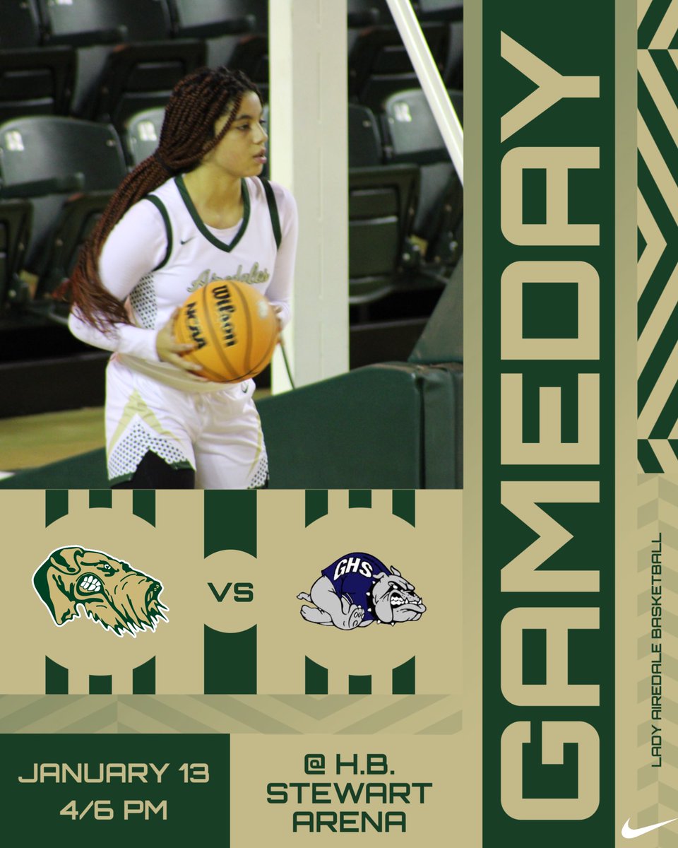 It’s GAMEDAY!! Road conference game today as the Lady Airedales travel to Greenwood ‼️🏀 #daretobegreat 
🆚 Greenwood
📍 H.B. Stewart Arena
⏰ JV-4 V-6
📺 YouTube (Alma School District)