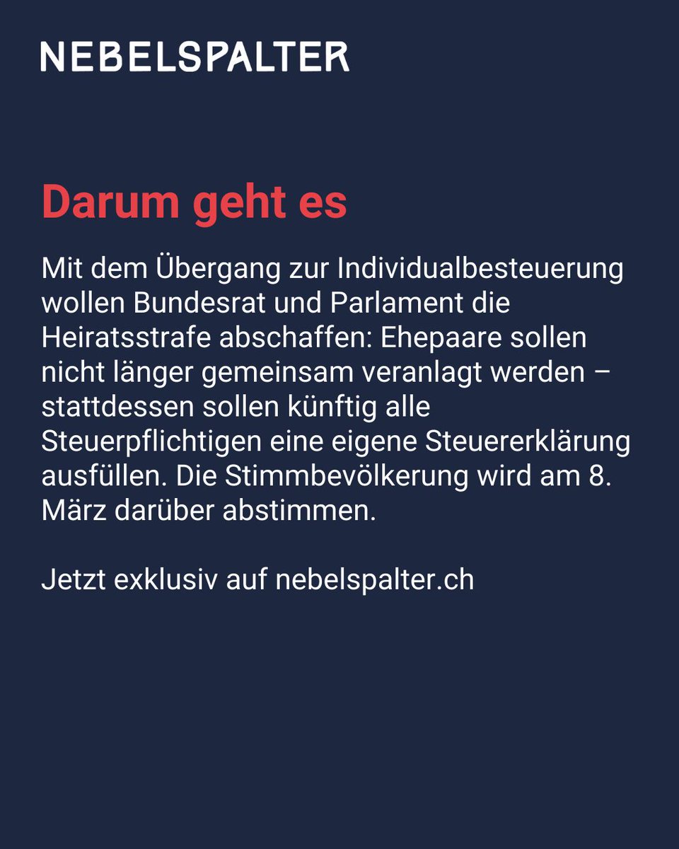 nebelspalter's tweet image. Individualbesteuerung: Das sind die Argumente der Befürworter und Gegner 

Zum ganzen Artikel: buff.ly/GKQTXn2 

#NebelspalterNews #Politik #SchweizerPolitik #KasparSchwarzenbach