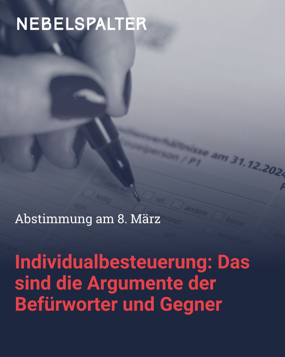 nebelspalter's tweet image. Individualbesteuerung: Das sind die Argumente der Befürworter und Gegner 

Zum ganzen Artikel: buff.ly/GKQTXn2 

#NebelspalterNews #Politik #SchweizerPolitik #KasparSchwarzenbach