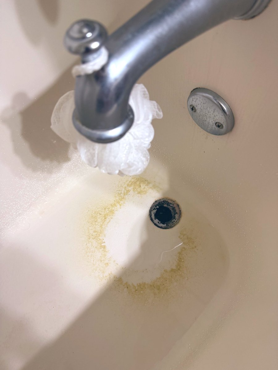 CrubersGate's tweet photo. Why would this weird super fine yellow looking sand and this white “powder” (that doesn’t resolve and is actually heavier than sand and almost greasy) come out of the water lines today… When I saw the sand come out I thought the main broke and called it in, the water department says they don’t have any indication of a break in the main and the debris “must have come out of my cabin lines” - and we’ve never seen anything like this… This is probably was was making the tankless machine go nuts, oh and this “sand” is in the bottom of my toilet tank too…