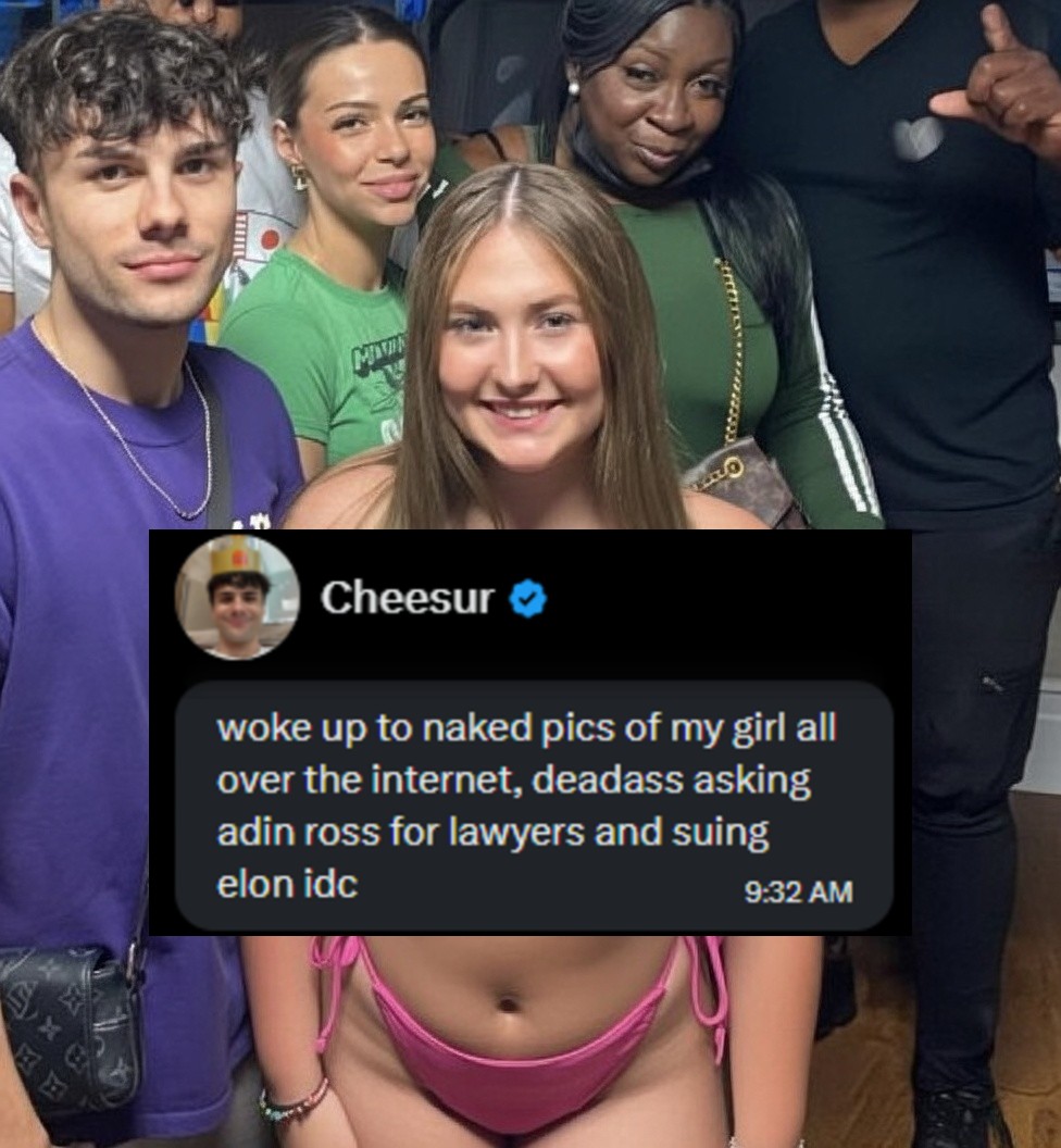 GetClipped's tweet image. Cheesur is suing X/Twitter CEO Elon Musk after his girlfriends Grok AI pictures went VIRAL 👀

"I'm asking Adin Ross for his lawyers idc.."