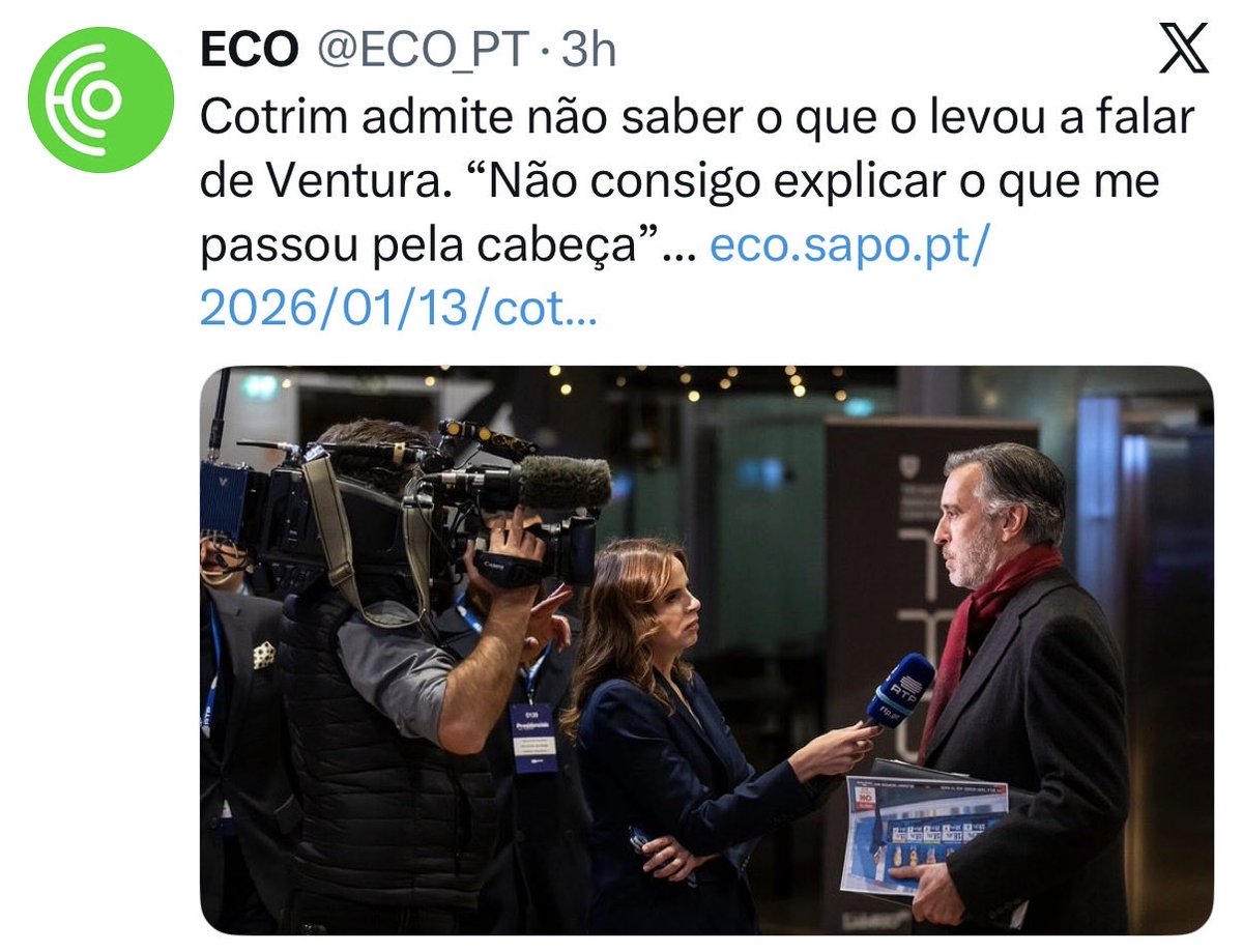 🎙️ VAMOS então ajudar o Dr. Cotrim Figueiredo, neste momento de sonso, a compreender o que lhe passou pela cabeça. Tipo, coiso e tal, não vou hostilizar o voto do Chega. Simples de explicar.
Também o podemos ajudar a explicar o diz-que-não-disse posterior, se precisar.