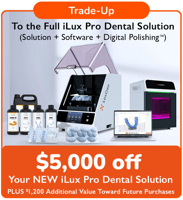 3dnadental's tweet photo. 🚀 Trade up to LuxCreo!
Trade in a qualifying 3D printer and receive $5,000 + $1,200 bonus toward the only science-backed, chairside Direct Print Clear Aligner System. The future is here. https://t.co/yfAqSX7Zwo https://t.co/tdw3rbC87I