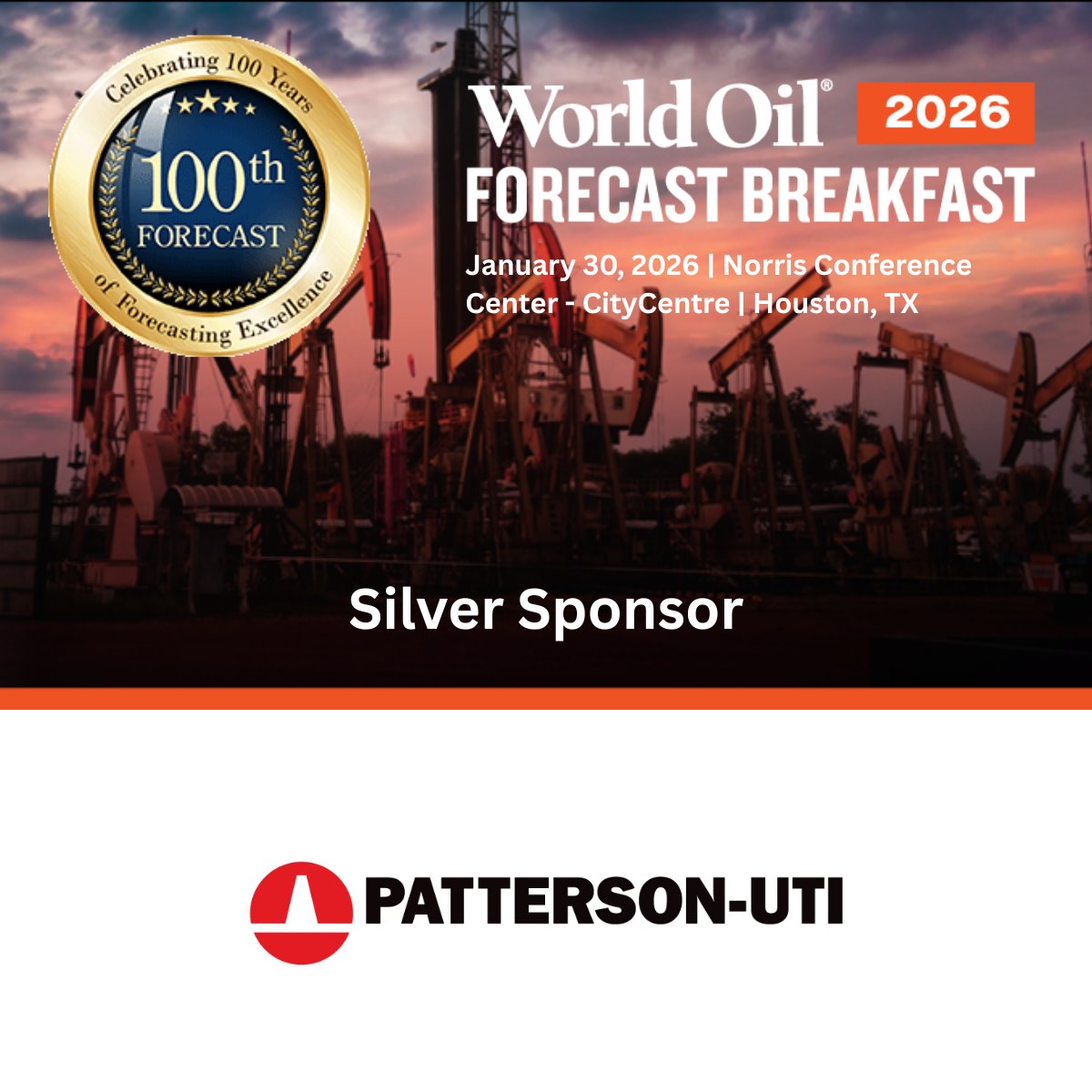 WorldOil's tweet image. Welcome Patterson-UTI as a Silver Sponsor of the 2026 World Oil Forecast Breakfast.

Proud to have their support as the industry comes together for the 100th World Oil Forecast on January 30 in Houston.

Join us: WorldOilForecastHouston.com
#WOFB26 #WorldOilForecast #EnergyIndustry