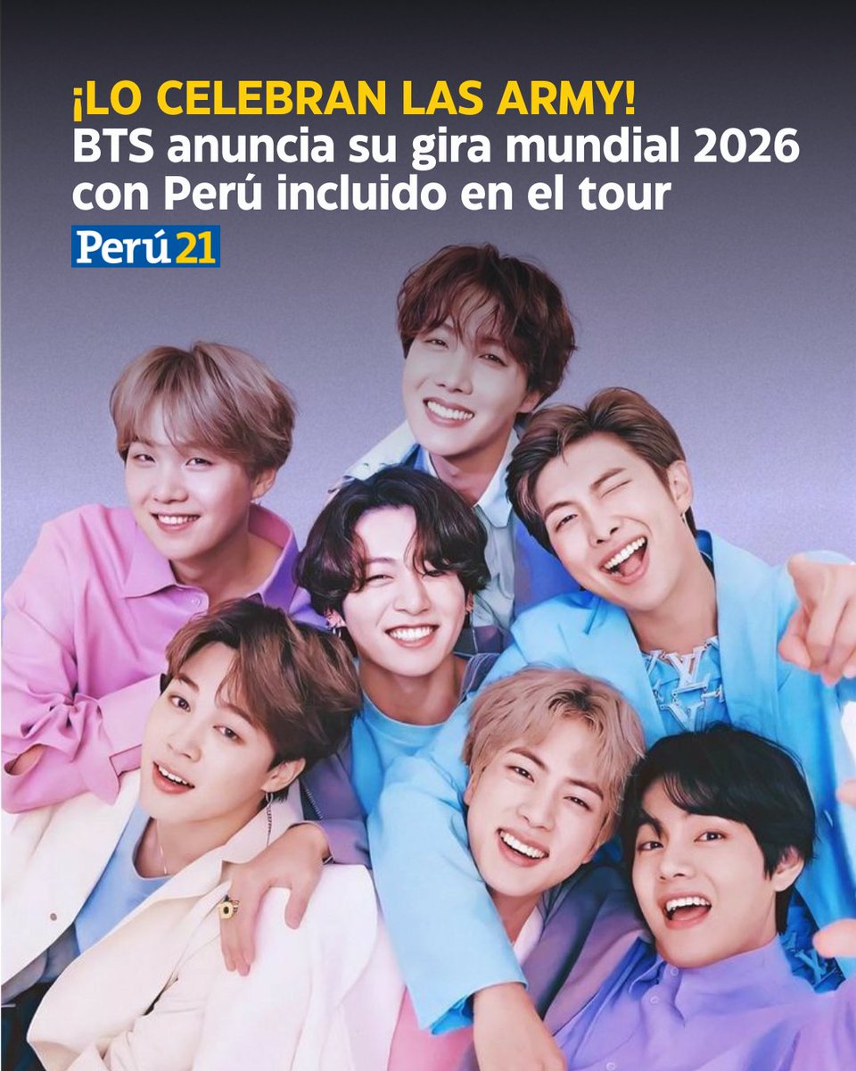 peru21noticias's tweet image. 🇵🇪 Por primera vez en nuestro país

Tras casi cuatro años lejos de los escenarios como grupo completo, BTS confirmó oficialmente una gira mundial para 2026 que incluiría a Perú como una de sus paradas. f.mtr.cool/xzmmqmragv
