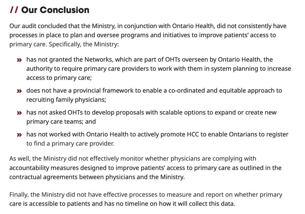 DrKateTO's tweet image. The December 2025 Independent Auditor's report on primary care access revealed that the Ford government failed to establish any processes or timelines to measure success or gather data on this plan. Has @fordnation addressed these issues with his Primary Care Action Plan?