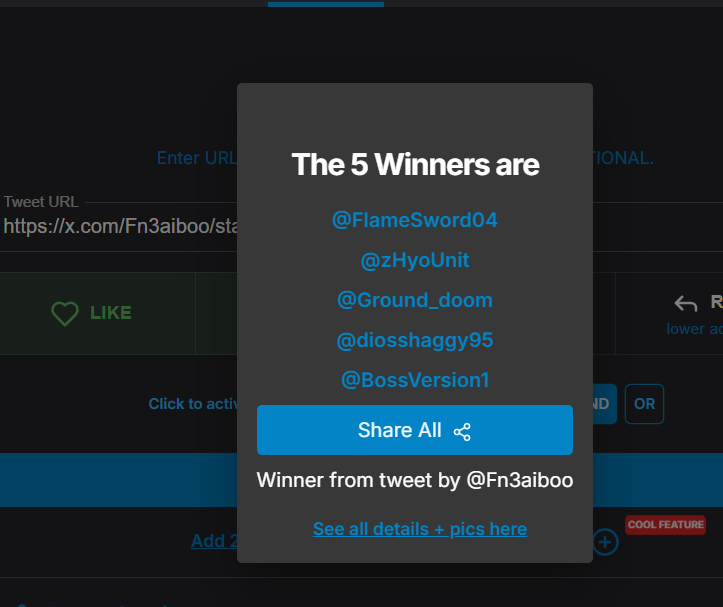 Fn3aiboo's tweet photo. WINNERS! 🔥

@FlameSword04
@zHyoUnit
@Ground_doom
@diosshaggy95
@BossVersion1

Please contact me on discord https://t.co/DAmS9nluD6
