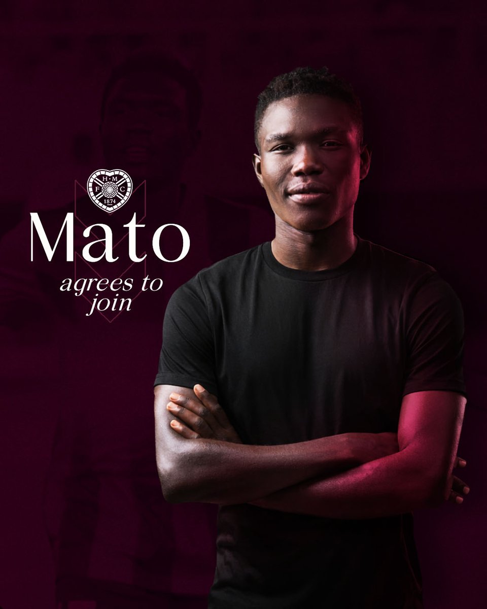 ✍️ We are delighted to announce that we have reached an agreement with Ugandan international forward Rogers Mato to become a Hearts player in the summer.

The 22-year-old will join on a 3-year-deal upon the expiration of his contract with FK Vardar.

ℹ️➡️ tinyurl.com/3u6vfz88