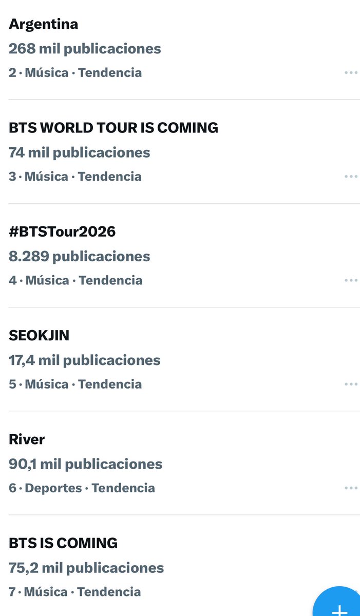 unpocotendencia's tweet image. “BTS”

Porque así lucen las tendencias en Argentina luego del anuncio de BTS en el Estadio River Plate el 23 de Octubre de 2026.