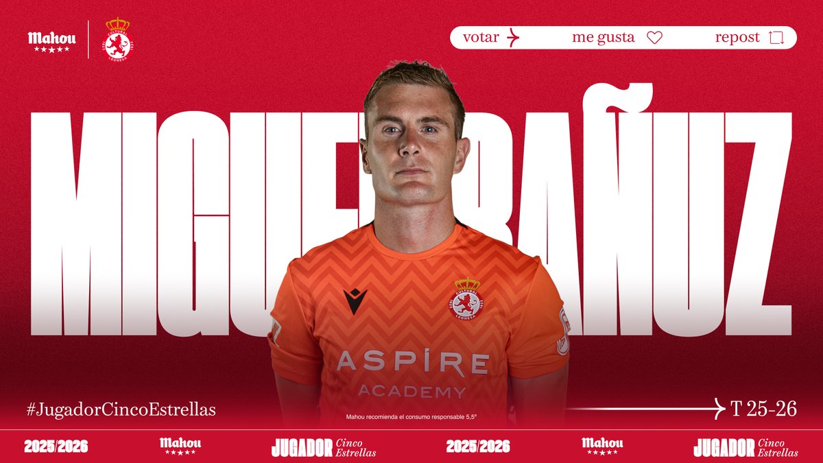 futbolmahou's tweet photo. Y el #JugadorCincoEstrellas del @CyDLeonesa en el mes de diciembre es... ¡@Miguelba26! 

Enhorabuena y gracias a todos por vuestros votos. ⚽️ https://t.co/PYq3D8zcVR