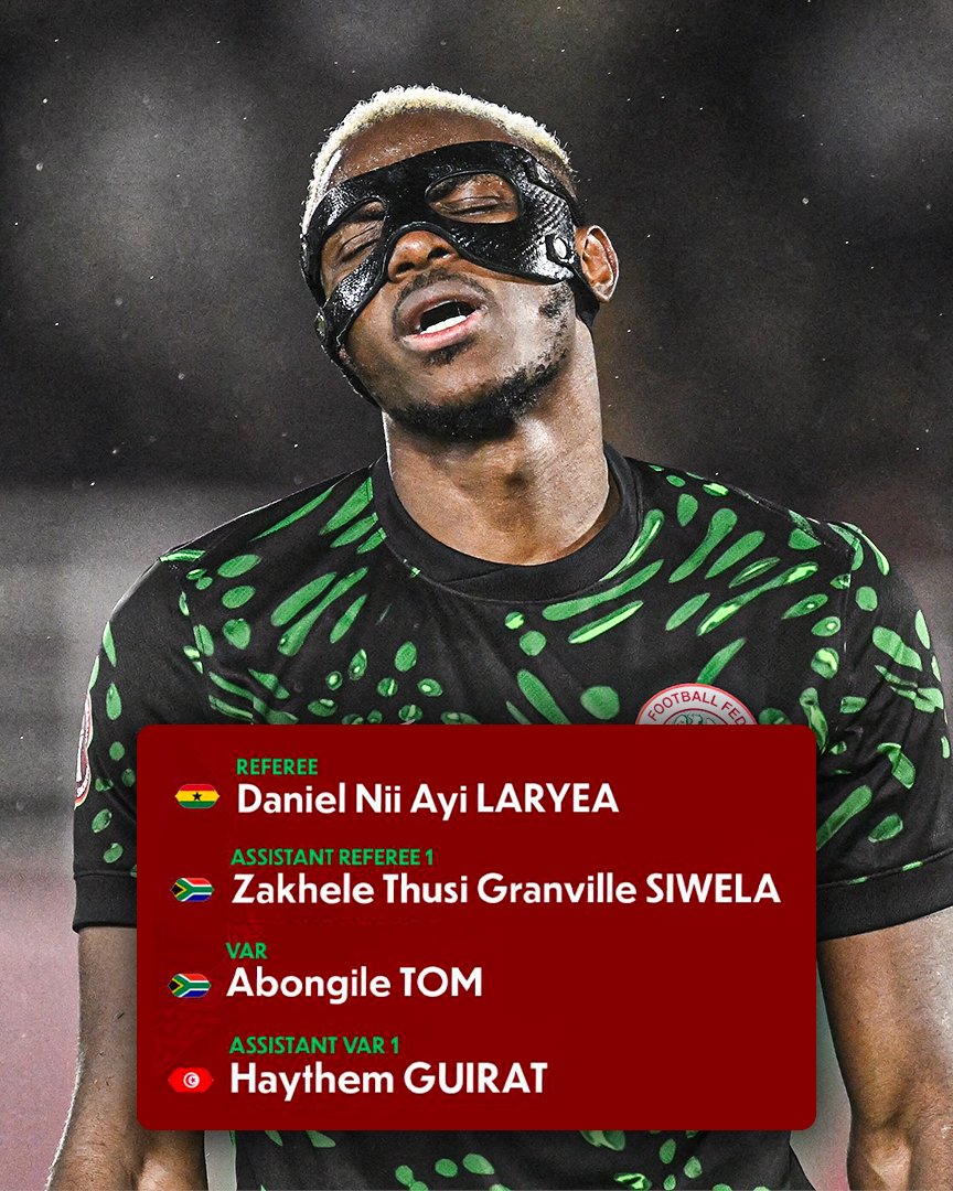 ESPNAfrica's tweet image. The match officials that have been assigned to Nigeria's AFCON semifinal match vs. Morocco 👀