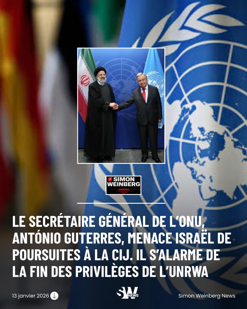 🔴🌍 | ONU > Alors que l’Iran est plongé dans une répression d’une ampleur historique, 12 000 manifestants massacrés en 48 heures, black-out total, journalistes réduits au silence, l’ONU choisit une autre priorité. Israel. 

▪️ Le Secrétaire général de l’ONU, António Guterres,