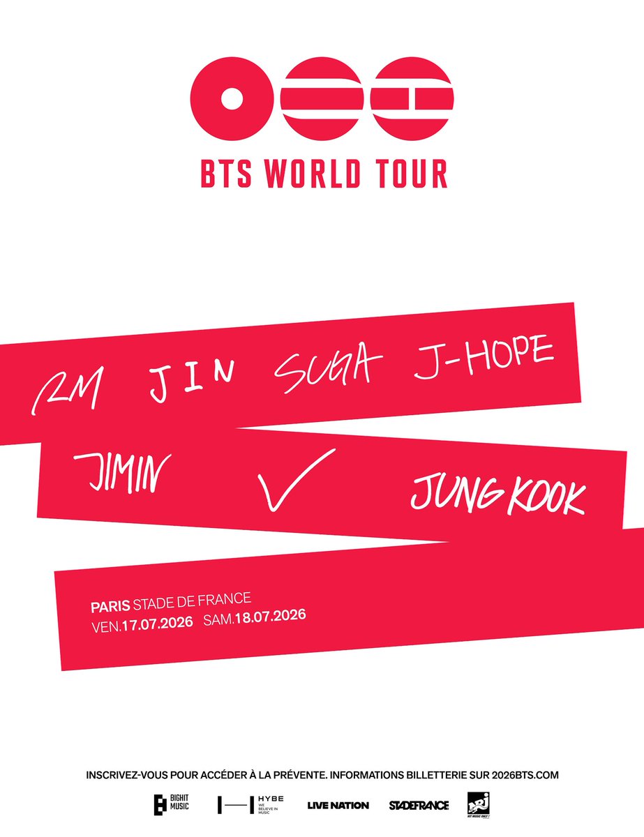 polydorfr's tweet image. SAVE THE DATE! Le BTS WORLD TOUR arrive officiellement au Stade de France les vendredi 17 et samedi 18 juillet 2026 !

Mise en vente générale à partir du samedi 24 janvier à 15h.

BTSWORLDTOUROFFICIAL.COM

#방탄소년단 #BTS #BTS_WORLDTOUR #BTS_WORLDTOUR_PARIS #BTS_WORLDTOUR_EUROPE