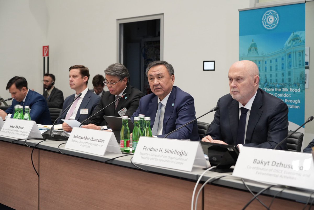 Sadigbayli's tweet image. In the framework of the “Turkic Week in Vienna”, a roundtable titled “From the Silk Road to the Middle Corridor:
Promoting Connectivity through Transport and Trade Facilitation” was organized by the OSCE participating States - Members of the Organization of Turkic States with…