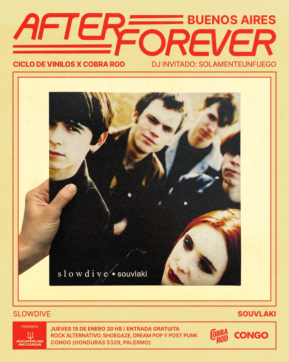 ☀️ AFTER FOREVER BUENOS AIRES ☀️
Jueves 15/1 comienza la nueva temporada de mi ciclo de vinilos en <a href="/congobsas/">Congo Buenos Aires</a>, suena entero "Souvlaki" de Slowdive, disco seminal de la escena shoegaze, gratis 💫
