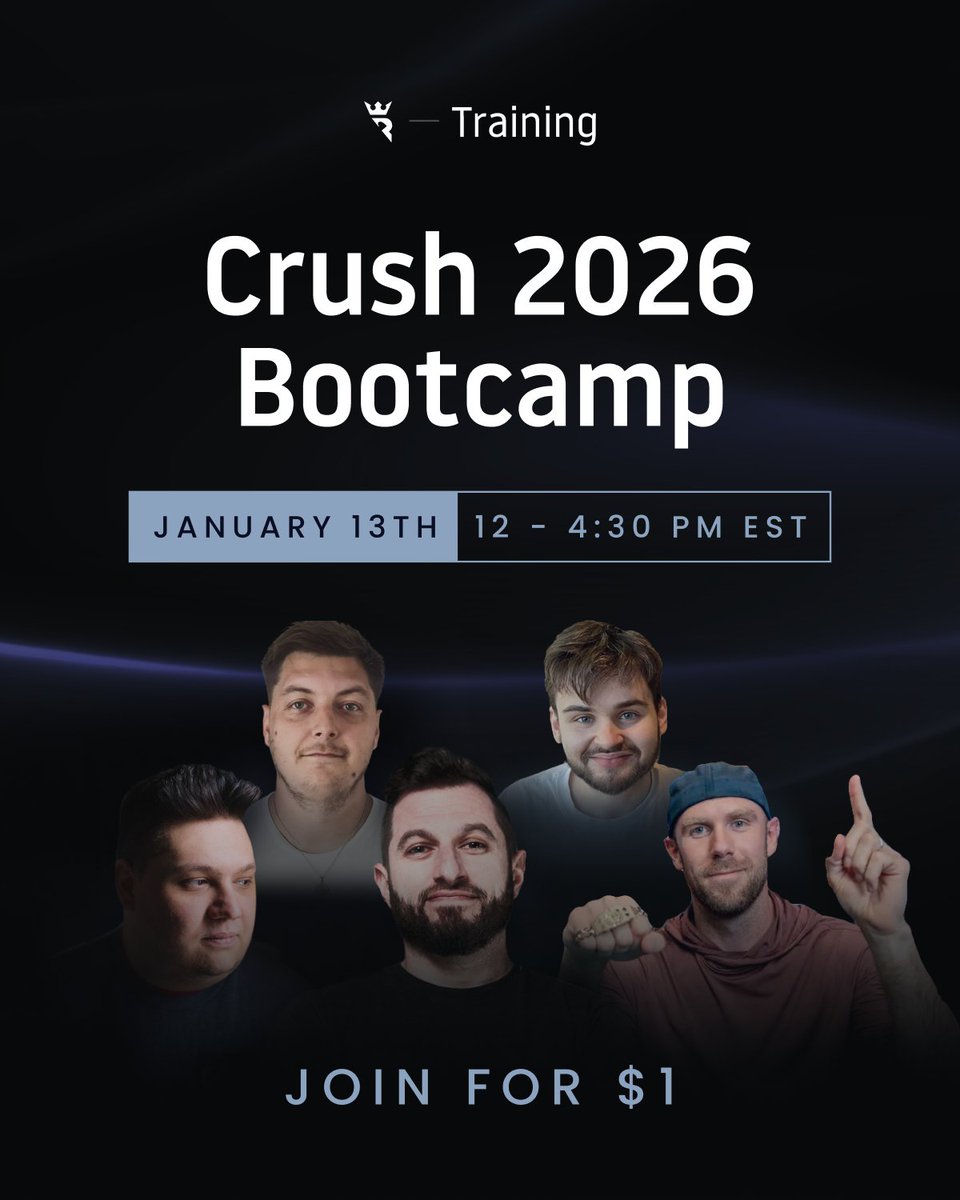 RunItOnce's tweet image. Last chance to join Crush 2026 Bootcamp 🚀

We’re going live today at 12pm ET for a hands-on training day with @PhilGalfond, @Sdavies22, @AlexPwndidi, @pkrelmo + Horseofhell.

If you want to kick off the year on the right foot, this is the event to attend.

P.S. You can still get…