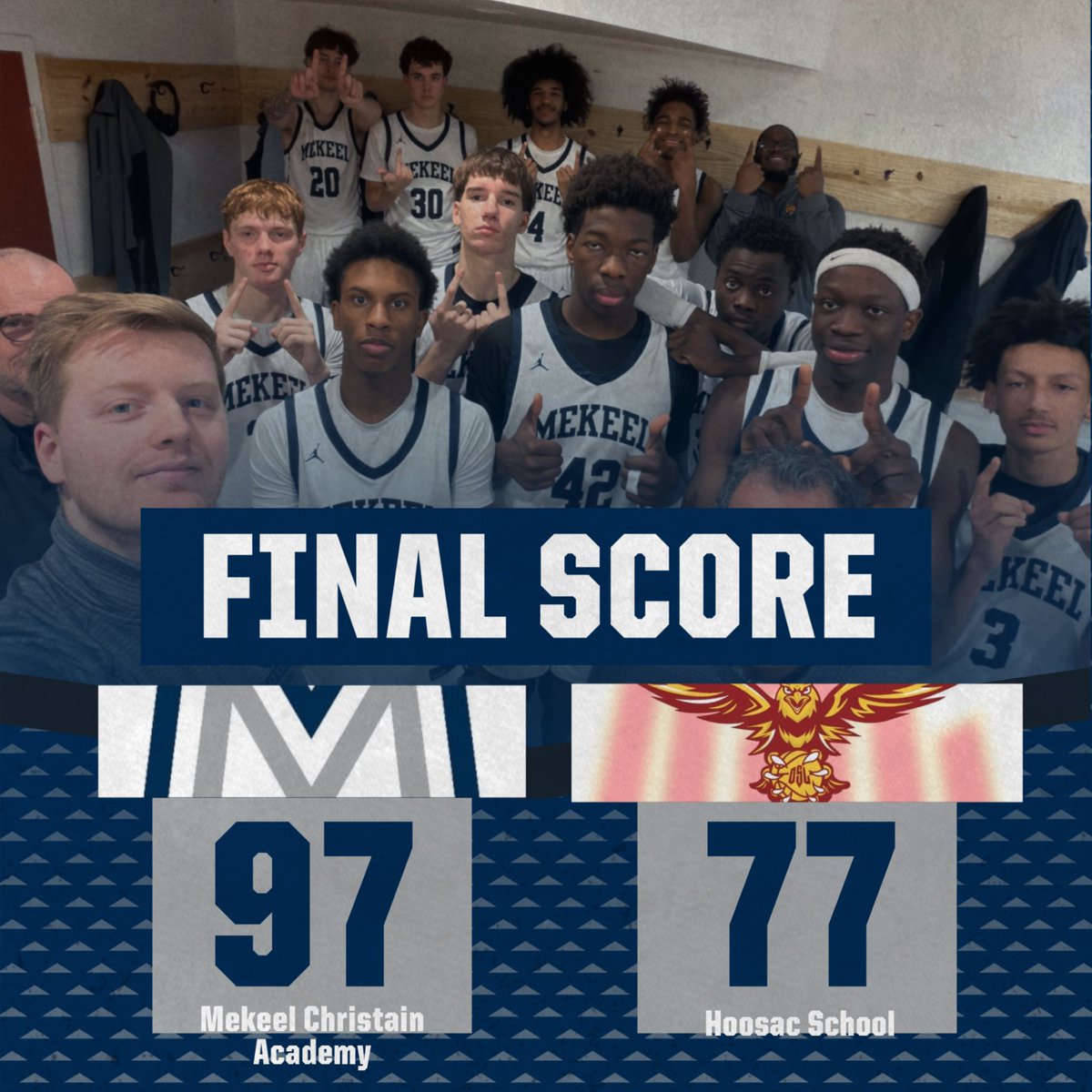 Mekeel_hoops's tweet photo. Final Score: Mekeel 97 Hoosac 77

All Lions score to get back into the win column!

@danis_sprecic - 8 points 6 rebounds 
@Chukwudalu21516 - 20 points 7 rebounds 4 blocks
@JayyDouble0 - 14 points
@Zikky_26 - 12 points 8 rebounds

11-2
#lionpride🦁 https://t.co/vadJIzytQc