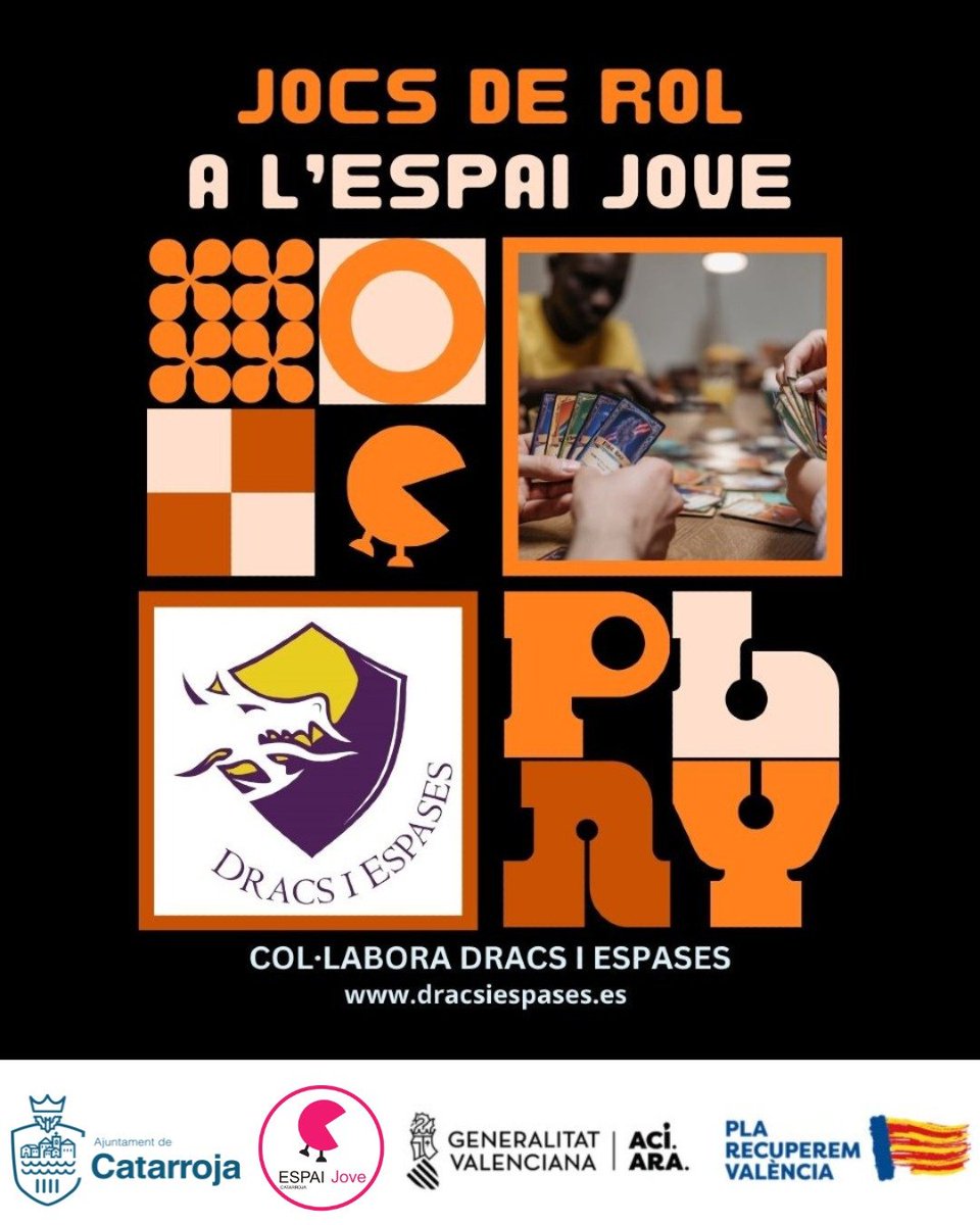 Volvemos hoy al Espai Jove de Catarroja con una tarde dedicada al rol de mesa
No dudes en unirte a nosotros si te apetece probar una partida por primera vez o aprender cómo funciona este mundo.

¡Te esperamos!

#Rol #JuegosDeRol #DracsIEspases