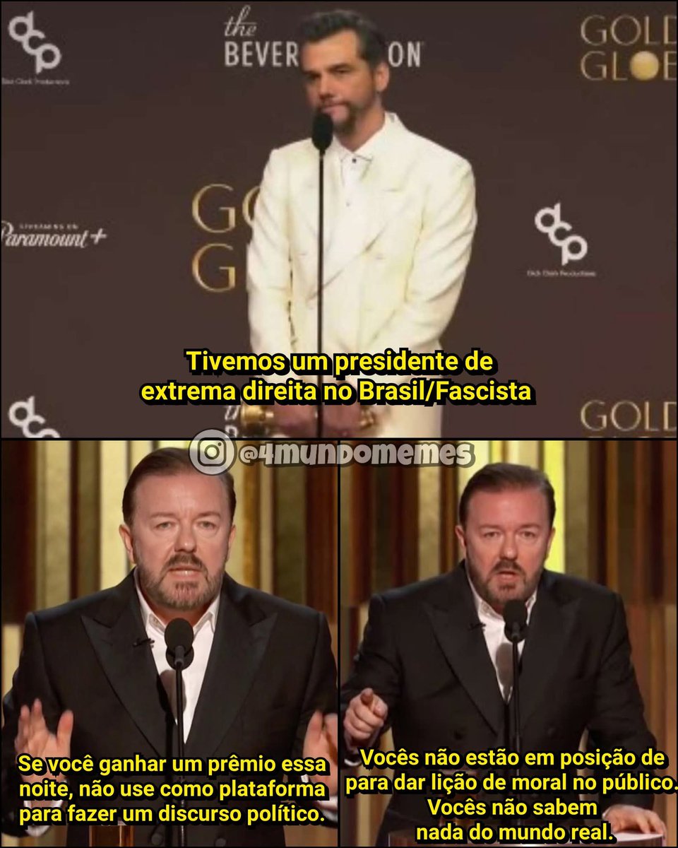 4mundomemes's tweet image. Ricky Gervais desmontou o discurso lacrola do Wagner Moura lá em 2020 kkkk

#Noturno